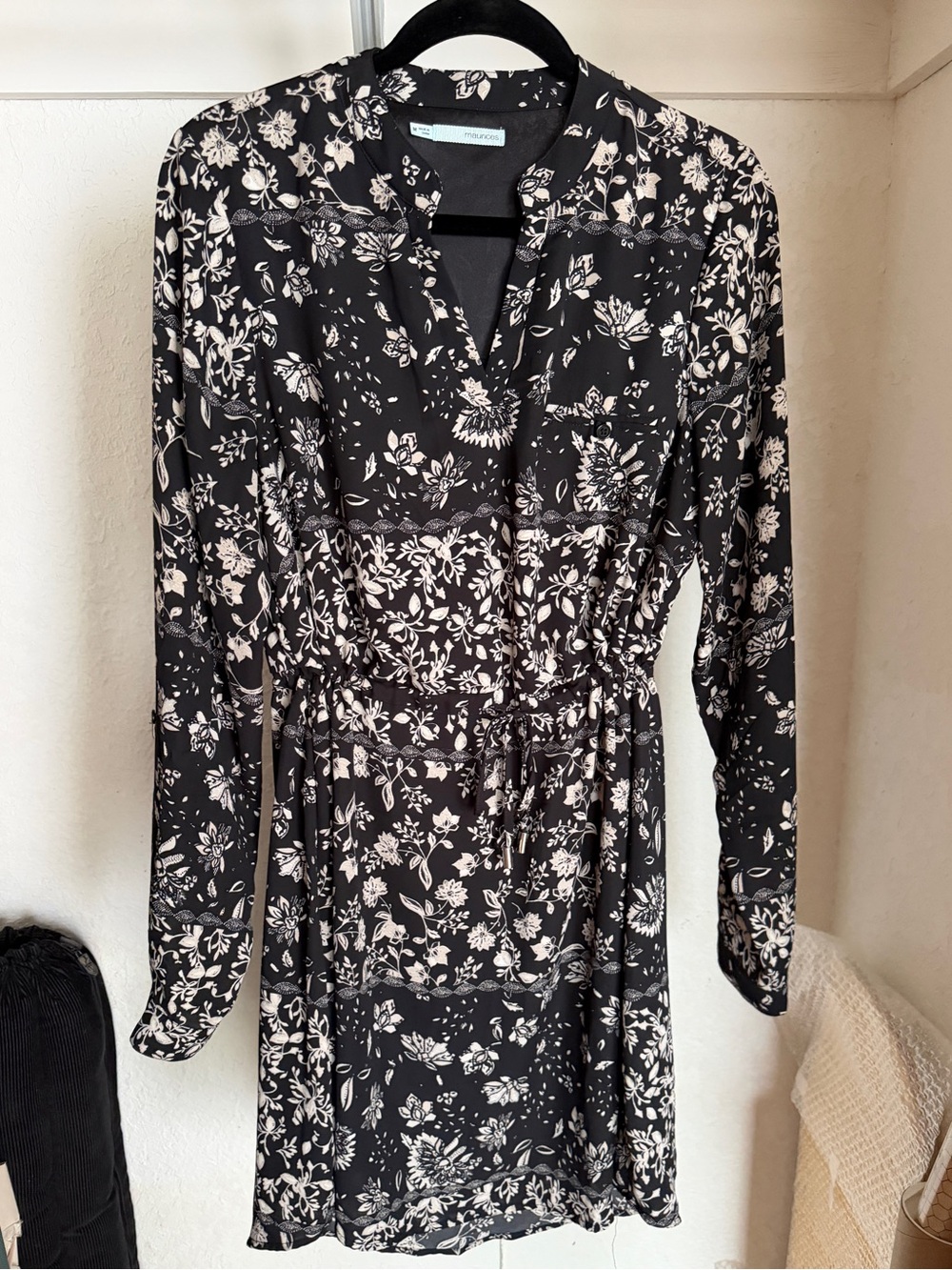 Maurices Black Floral Long-Sleeve Dress